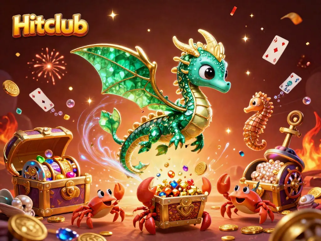 Experience the excitement of Hitclub with a vibrant underwater casino scene featuring a glowing sea dragon and slot game elements.