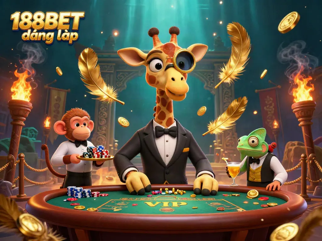 Experience the thrill of 188BET đăng nhập with a lavish casino scene featuring a high-roller giraffe and cocktail juggling chameleon.