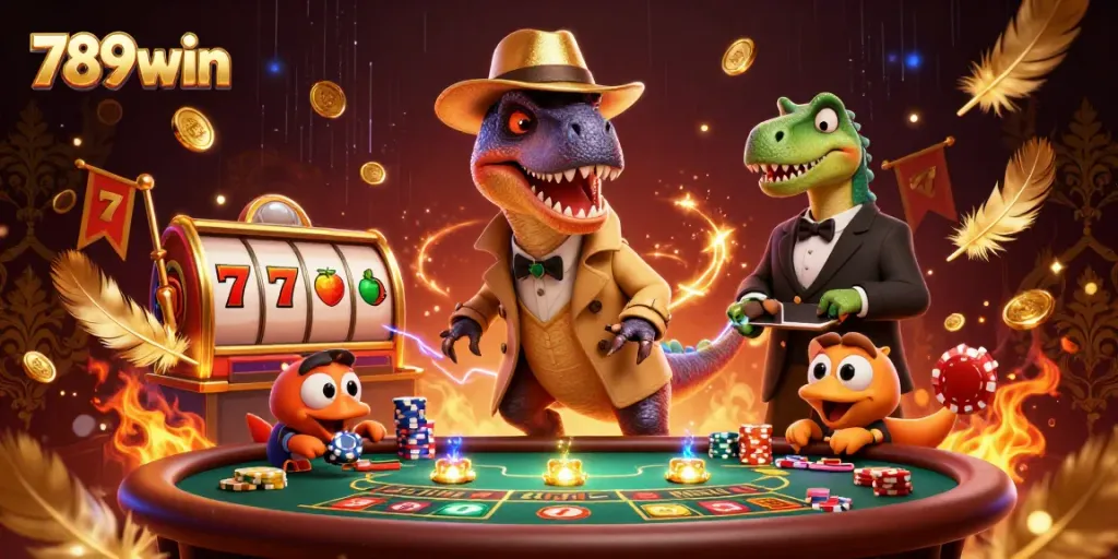 Experience the thrills at 789win with a lively casino scene featuring unique characters