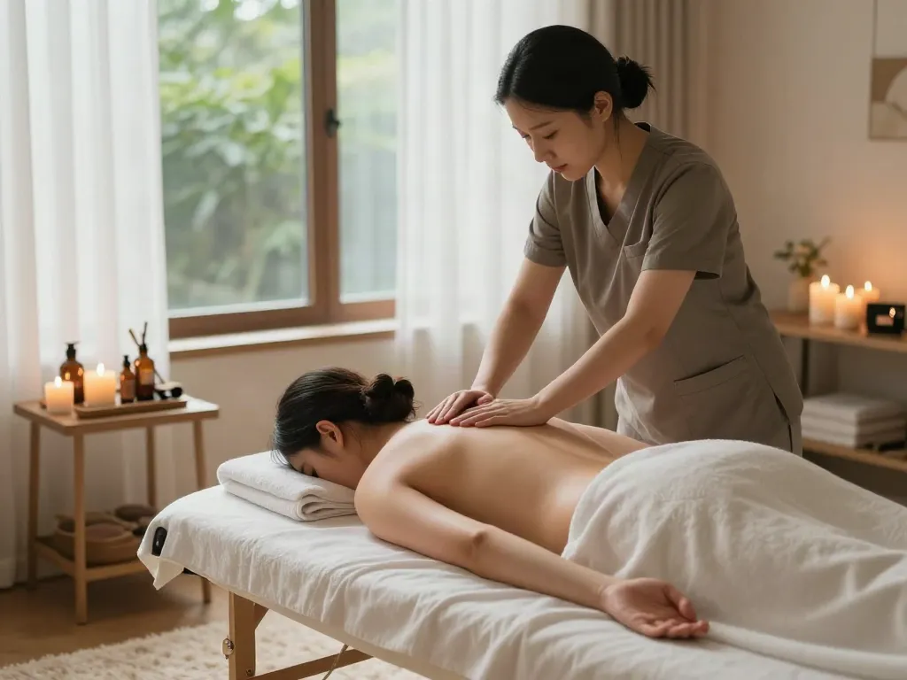 Relaxing 관악구출장마사지 session in a serene home setting.