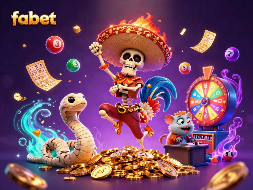 Join the fabet celebration with a mariachi rooster, golden coins, and lottery action!