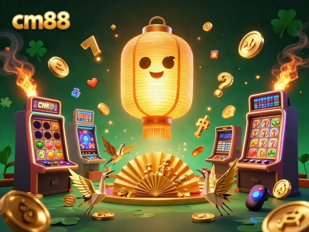 Experience cm88's vibrant casino atmosphere with glowing characters and dynamic slot games.
