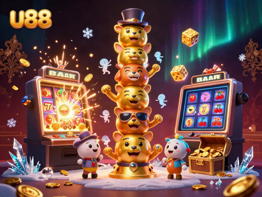 Spin the reels with u88's vibrant casino scene featuring dynamic games and festive atmosphere.